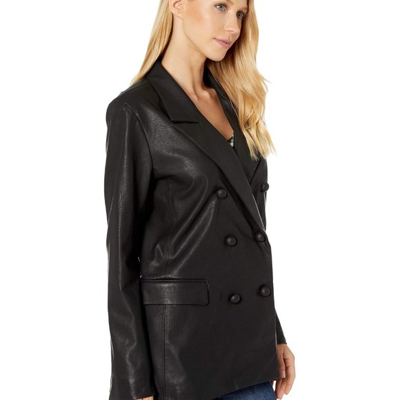 Blank NYC Faux Leather Long Double Breasted Blazer in Carbon, Size Small - Picture 2 of 6